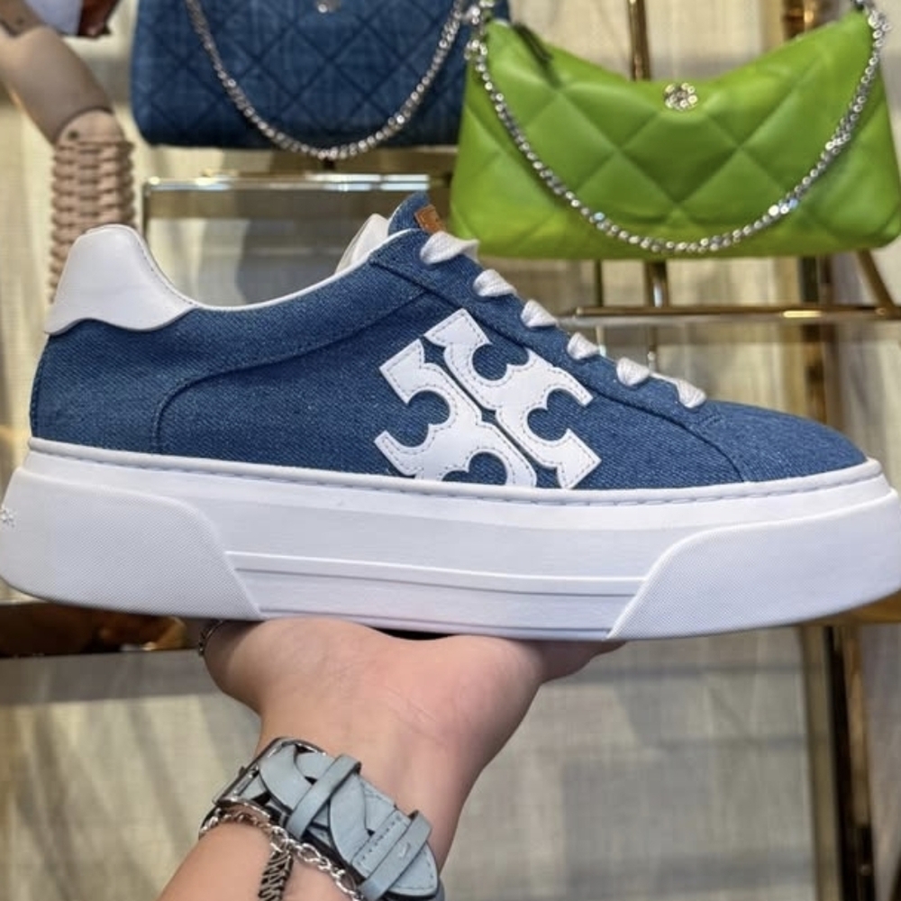 Tory Burch Signature T-Logo Color Block Platform Leather Sneaker Shoes